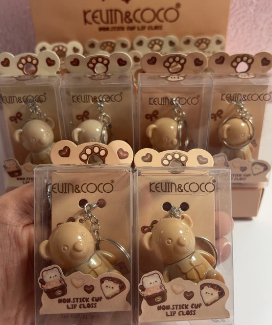 Kevin&Coco Teddy 🧸Keychain lip gloss (Nude-Brownish)